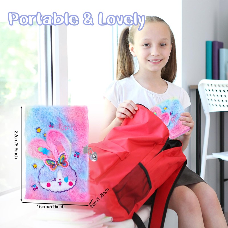 PESLNG Secret Diary Girl with Lock, Plush Notebook with Padlock,