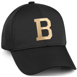 Daxton Performance Cool Tech Baseball Hat - Black Cap, Gold Logo Letter B