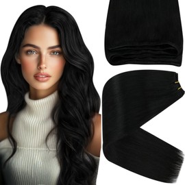 Sunny Hair Weft Hair Extensions Human Hair Sew in Hair Extensions Human Hair Straight Hair Extensions for Women Real Human Hair 20inch Black