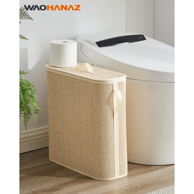 WAOHANAZ Bamboo Toilet Paper Storage Basket with Lid & Handle