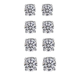 Vogem 4 Pairs CZ Clip On Magnetic Earrings for Men Women Stainless Steel Earrings Round Cubic Zirconia Magnet Earrings Set Non-Piercing 5mm/6mm/7mm/8mm