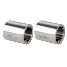 Quickun 304 Stainless Steel Pipe Coupling Fitting, 1/4" x 1/4" Female Pipe Coupler Connector Adapter Fitting (1" Length, 2Pcs)