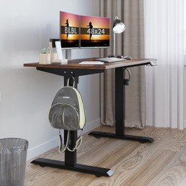 bilbil Electric Height Adjustable Standing Desk, 48 x 24 Inches Stand Up Desk with 2 Splice Board, Double-Beam Construction, Sit Stand Home Office Desk with 4 Memory Preset