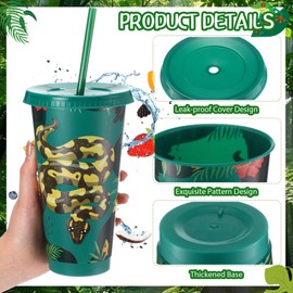 Skylety 12 Pcs Jungle Animals Cup Reptiles Tumbler with Lid and Straw 24oz Wild Animals Party Favors Reusable Tumbler Animals Lover Gifts Reptiles Party Decorations