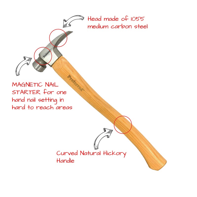 Proferred California Framing Hammer, 21 oz. Rip Claw, Milled Face,