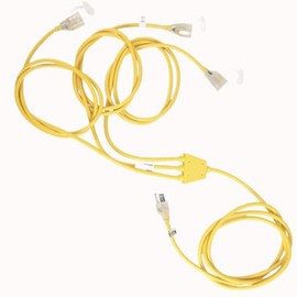 EXTENSIONPRO Outdoor Extension Cord 1 to 3 Splitter, 3 Prong Outlets Plugs, Max 13ft End to End (25 FT Total),with Lighting end 16AWG 1625W 13A SJTW Weatherproof Wire for Outdoor String Lights