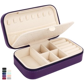 DesignSter Travel Jewelry Box, PU Leather Portable Jewelry Case, Small Jewelry Boxes for Gifts, Travel Jewelry Organizer for Women Rings Earrings Necklaces Bracelets (Dark Purple)