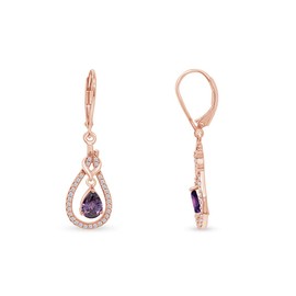 AFFY Pear Shape Amethyst with White Sapphire Dangle Earrings in 14K Rose Gold Ov