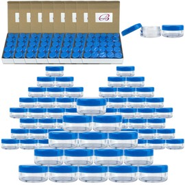 (Quantity: 1000 Pieces) Beauticom 5G/5ML Round Clear Jars with Blue Lids for Scrubs, Oils, Toner, Salves, Creams, Lotions, Makeup Samples, Lip Balms - BPA Free