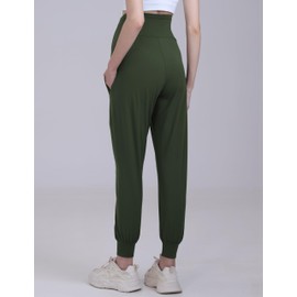 CFRTMTBB Maternity Joggers Pants Over Belly Track Cuff Workout Lounge Stretchy Pregnancy Sweatpants with Pockets (Army Green,XL)