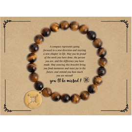 POSHFEEL Farewell Gift Compass Bracelet You Will Be Missed Natural Stone Beads Gifts for Coworker Friends Employee Leaving Gifts Retirement Gifts, Brown Tiger Eye