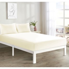 Fitted Bed Sheet With FREE MATCHING 2 X PILLOW CASES Poly Cotton Percale Easy Care Plain Dyed Bed Sheet Cream King
