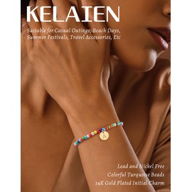 KELAIEN Gold Initial Beaded Bracelets for Women Trendy Colorful Initial Bracelet 14K Gold Plated Stack Letter A-Z Charm Bracelet Non Tarnish Dainty Stuff Boho Jewelry Cute Birthday Gifts for Wife