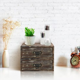 Office Desk Organizer Drawers Dark Brown Vintage 2pcs/set Small Wood Desktop Storage Box Farmhouse Kitchen Countertop Organizer Makeup Storage Box for Workspace Home Toiletries Supplies Vanity