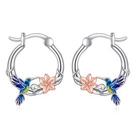 Hummingbird Earrings Sterling Silver Blue Hummingbird Hoop Earrings Animal Flower Hummingbird Jewellery Birthday Gifts for Women Wife Friends