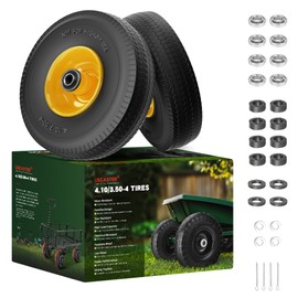 USCaster 4.10/3.50-4 Tire and Wheel Flat Free,10-Inch Solid Wheel Replacement with 5/8 Extra 3/4 &1/2 Bearings,2.2" Offset Hub -Compatible with Hand Truck,Wheelbarrow,Dolly(Wave,Yellow)