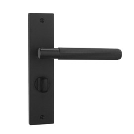 Decoranddecor Hera Matt Black Knurled Backplate Door Handles Set with Bathroom Thumb-Turn Lever – Secure Internal Door Hardware for Commercial and Residential Installations