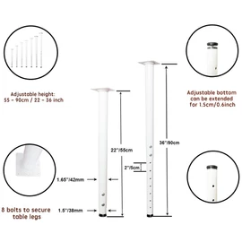 Jahof Adjustable Table Legs 22-36 inch (55-90cm), Metal Desk Legs Ø42/38 mm with Screws, Telescopic Legs for Tabletops, DIY Desk, RV, Home and Office (4pcs, White)