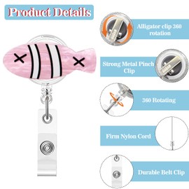 Pink Fish Badge Reel,Fun Acrylic Badge for ID Card,Cute Telescoping Retractable Badge Holder Alligator Clip Accessories for Nurse,Medical Worker,Nursing Student,Teacher