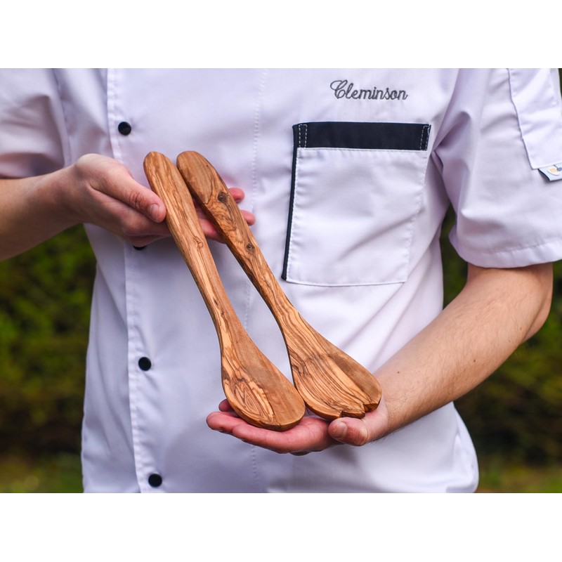 Cleminson Olive Wood Salad Servers 31 cm | Wooden Spoon