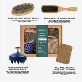 TADA Natural Gift Set Spa Gift Basket for Men Dad Boyfriend Husband - Beard Brush Kit Foot Massager Shampoo Brush Loofah (Complete Grooming Care Collection)