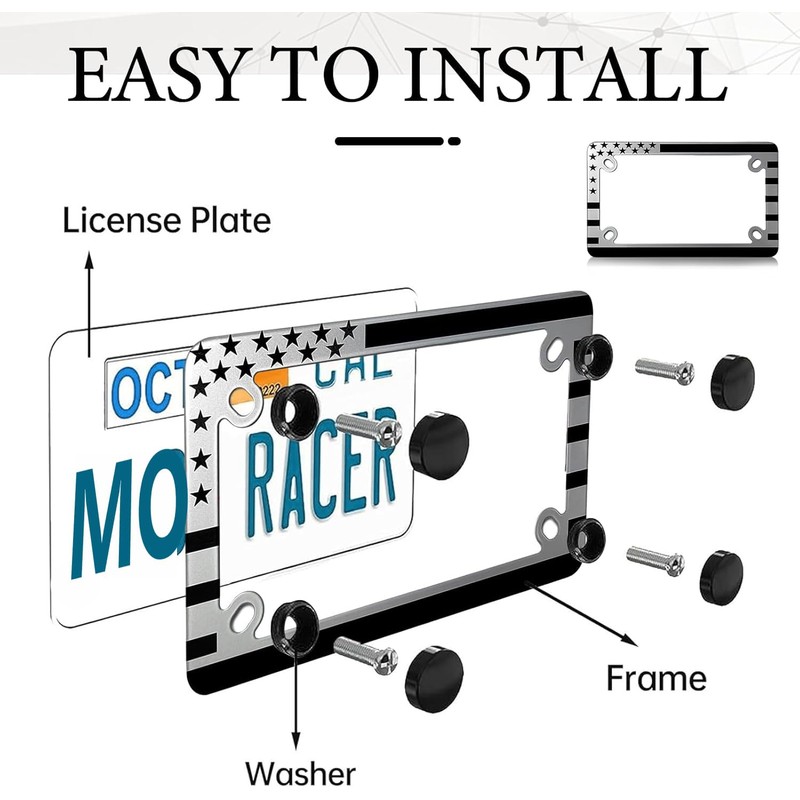 American Flag 3D Embossed Motorcycle Metal License Plate Frame (Gray