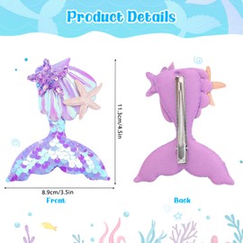 Glitter Fishtail Hair Clips, Pack of 3 Children's Fishtail Hair Pins, Girls Hair Pin Sequins, Hair Clips Fish Tail, Starfish, Shell, Fishtail Hairpin for Girls (A)