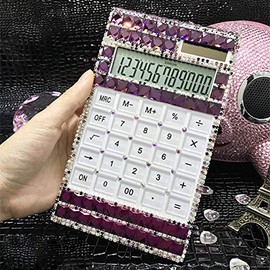 SA@ Bling Bling Crystal Rhinestone 12 Digit Dual Power Calculator for Home and Office Gifts (Purple)