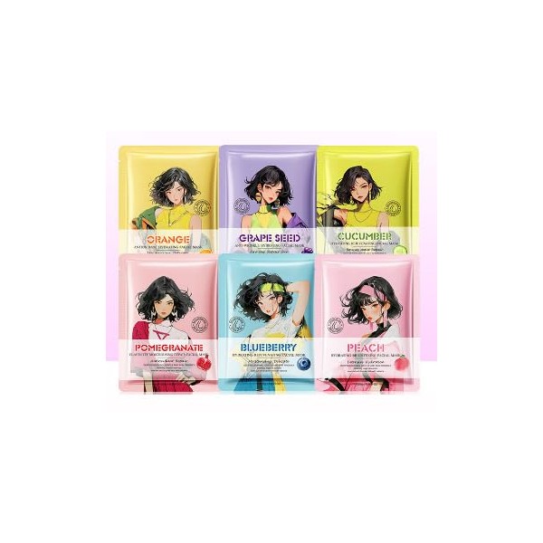 Soleneva Moisturizing Cloth Mask Set of 6 Orange Grape Cucumber