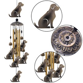 Garden Dog Wind Chimes Outdoor Indoor Decor - with 4 Tubes 7 Dogs Wind Chime, Mobile Romantic Wind Catcher, Bronze Wind Bells for Home, Mom Gifts, Balcony, Tree, Festival, Garden Decoration