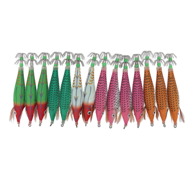 14Pcs Luminous Squid Hook Lure 8cm Artificial Shrimp Shape Fishing