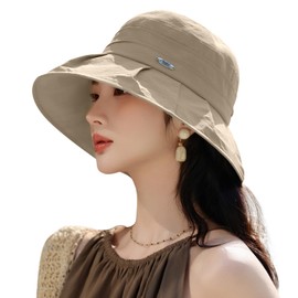 AOY Women's Hat, UV Protection, Wide Brim Covers Your Face, Small Face Effects Max, Creates a Beautiful Adult Atmosphere, UV Protection, Sun Protection, Breathable, Lightweight, Chin Strap, Foldable,