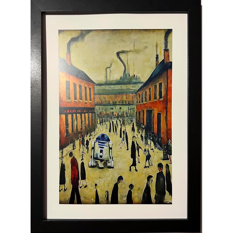 Greetingles Lowry-Style Framed Print. Beautiful Black Ash Frame (Lowry, A4