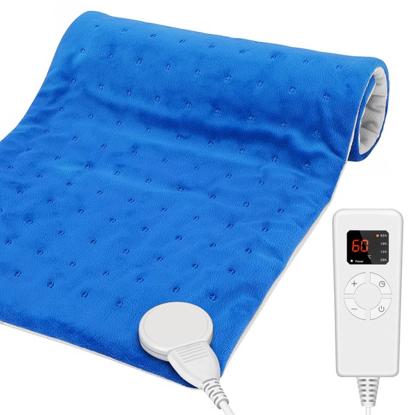 RIOGOO Heating Pad, Electric Heating Pad for Back Pain Relief, 30x60CM Soft Heat Pad - 5 Heat Levels, 4 Timers for Neck, Shoulders, Cramps（UK）