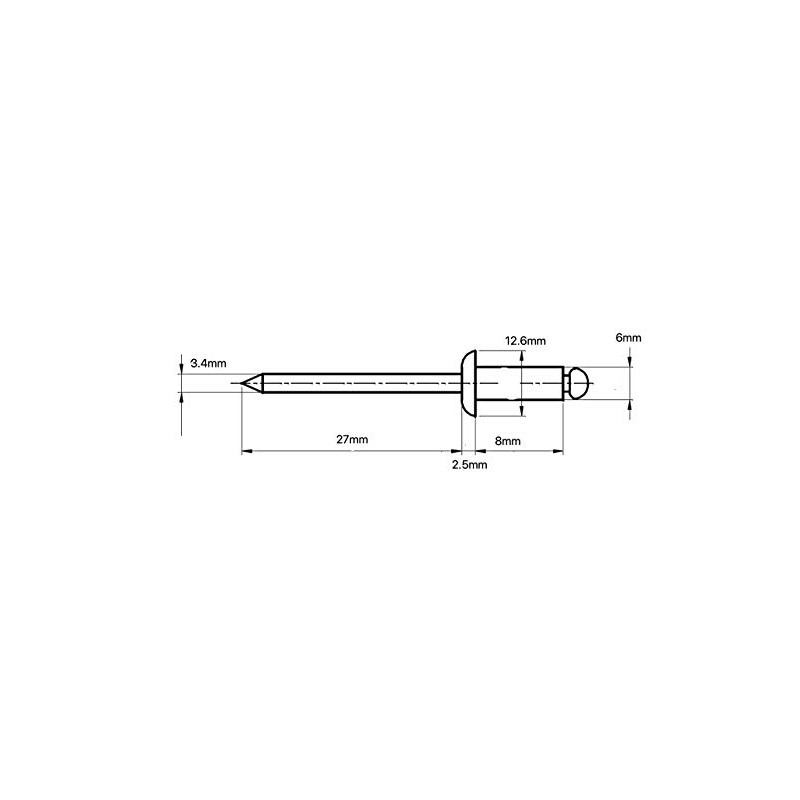 6mm x 8mm Blind Pop Rivet Dome Head Aluminium/Steel Shaft