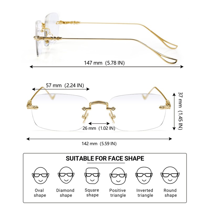 TERAISE Frameless Metal Reading Glasses for Men/Women Blue Light Blocking