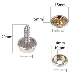Trimming Shop 15mm 3 Part Screw Press Studs Silver Snap Fasteners for Boat Cover, Awning, Furniture, Canvas, Marine Grade, DIY Projects, Leathercrafts, 10pcs
