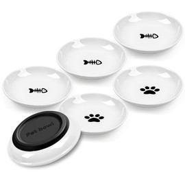 Cat Bowls,Whisker Fatigue Cat Bowl with Anti-Slip Silicone Base Cat Feeding Bowls & Shallow Cat Plates for Wet and Dry Food,Ceramic Cat Dish for Cats,Kittens and Small Dogs(6 Pack)