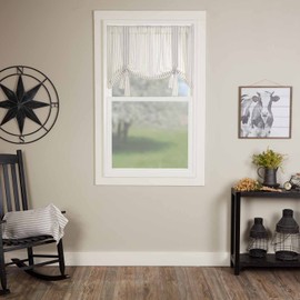 Piper Classics Timeless Ticking Roman Valance Curtain w/Ties, 24" L x 40" W, Soft White and Gray Ticking Stripes, Vintage Farmhouse Chic Window Cover