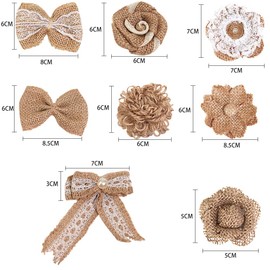 Set di Fiori di Iuta，24 Pcs Fiori rustici fatti a mano di pizzo di iuta Nastro di tela di pizzo di iuta naturale，per L'artigianato DIY
