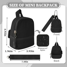 Mini Backpack Keychain Wristlet Wallet,Small Cute Coin Purse With 3 RFID Card Slots for Women/Men,Portable Waterproof Zipper Wallet Key Pocket Lipstick Bag Card Holder Data Cable Organizer(Black)