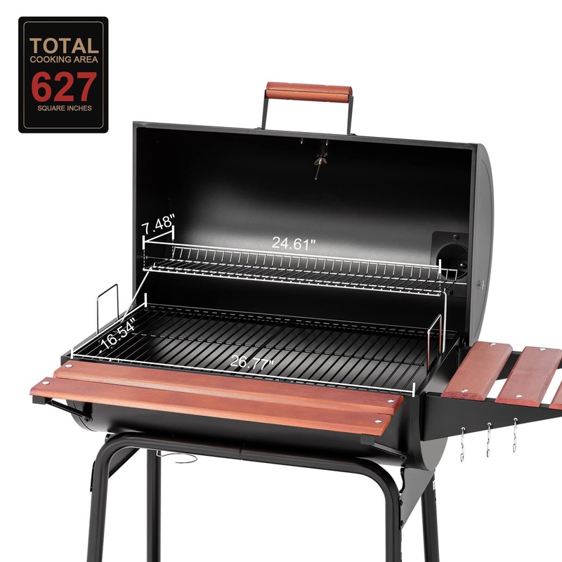 Royal Gourmet CC1830V 30 Barrel Charcoal Grill with Wood-Painted Side