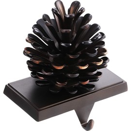 Christmas Stocking Holders Mantle Fireplace Stocking Hanger Metal Gift Stocking Hook for Christmas Decoration (Pine Cone)