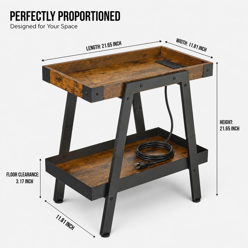 Farmhouse Side Table with Charging Station