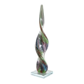 Deco 79 Glass Abstract Decorative Sculpture Swirl Home Decor Statue with Clear Base, Accent Figurine 4" x 4" x 17", Multi Colored