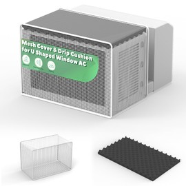 Memrita Mesh Cover and Drip Cushion Kit for U-Shaped Window Air Conditioner Unit, Magnetic Mount AC Cover Keep Out Leaves, Stop Dropping Noise AC Drip Cushion, Outdoor Full Protection in Summer