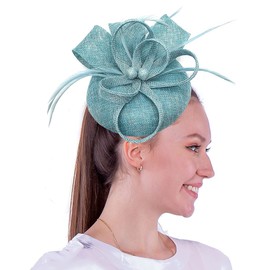 Coolwife Womens Fascinator Hat Sinamay Pillbox Flower Feather Tea Party Derby Wedding Headwear (A Sky Blue)
