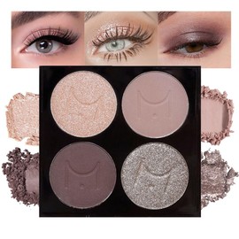 Yamobi Lidschatten-Make-up-Palette in 4 Farben,Wasserfest Und Langanhaltend Mit Glitzer Effekt,Mini Make-up für Natürliche Alltagslooks & Smokey Eyes