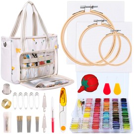 Peirich Embroidery Kit, Embroidery Project Bag with Embroidery Floss Embroidery Hoop Aida Cloth, Embroidery Supplies Storage Bag and Cross Stitch Kits for Beginner, Adults