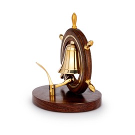 NKlaus Maritime Table Bell in Steering Wheel 12.5 x 10 x 13 cm Brass and Wooden Handle Decoration 11589